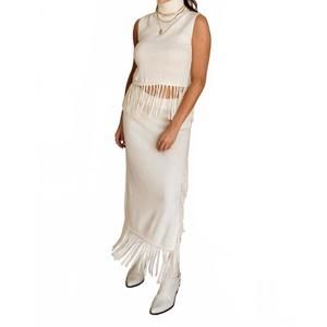 NEW ANNA GRACE hillary fringe midi skirt in ivory